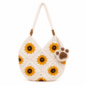 Häkeltasche Sonnenblume Granny Square | Woll-Schulter- und Umhängetasche Damen