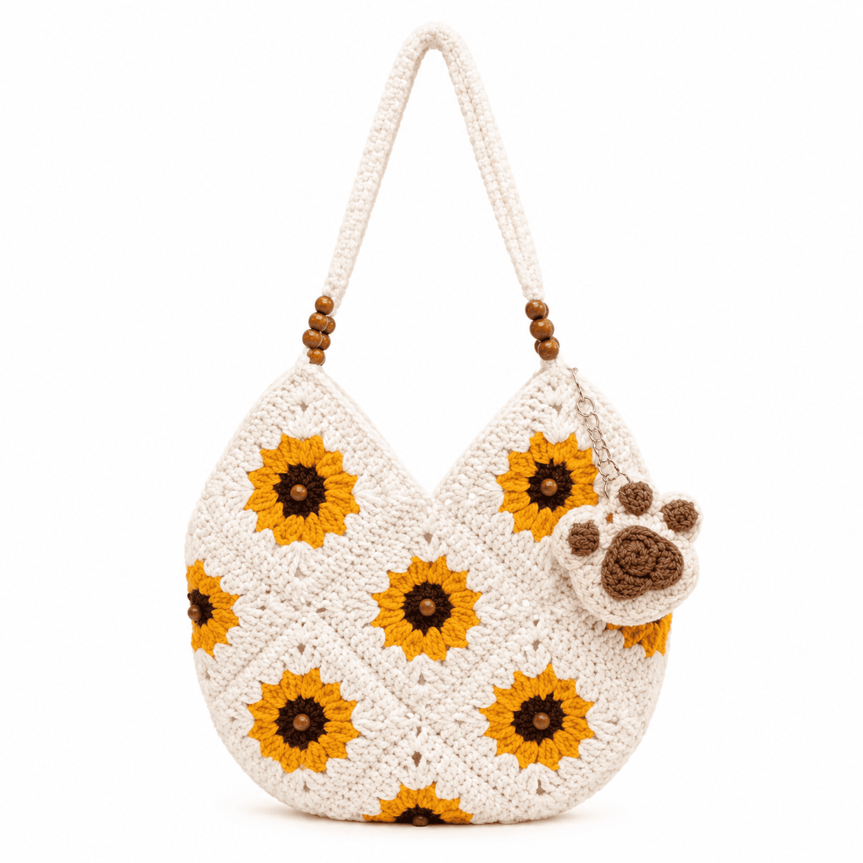 Häkeltasche Sonnenblume Granny Square | Woll-Schulter- und Umhängetasche Damen