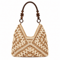 Häkeltasche Granny Square mit Holzperlenhenkel | Schultertasche Damen