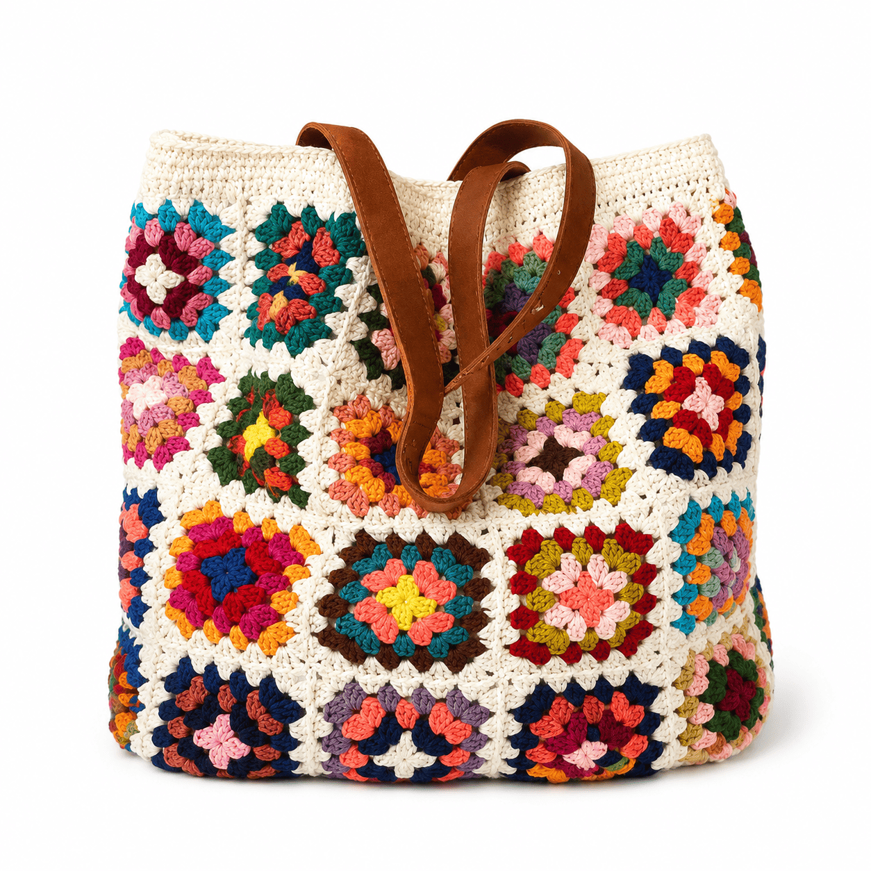 Häkeltasche Granny Square Boho | Baumwoll-Schultertasche Damen